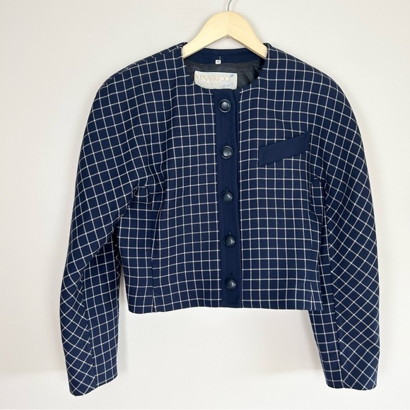 Vintage Nina Ricci 1980s Navy Windowpane Blazer - Picture 1 of 6